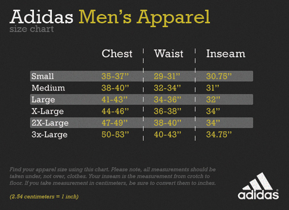 adidas men's sweatpants size chart